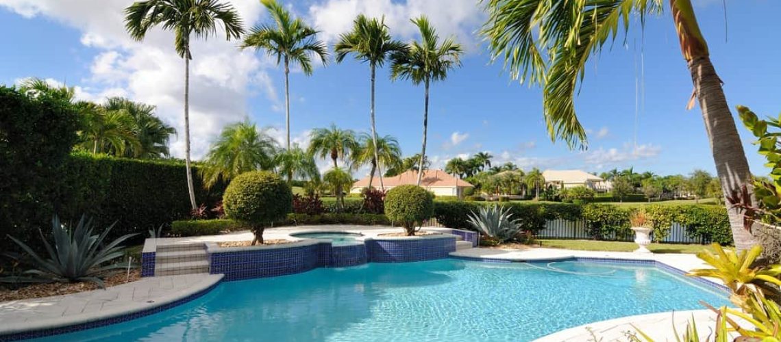 A luxury pool in a neighborhood in Florida.